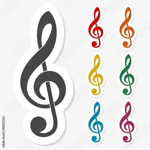 Multicolored paper stickers - Treble Clef icon