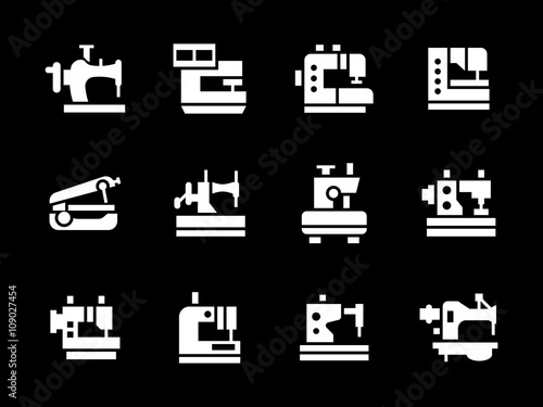 Simple white glyph garment factory vector icons