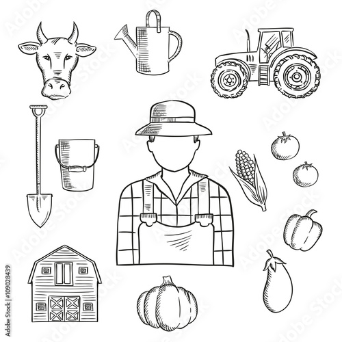 Farmer or farm worker profession sketch 