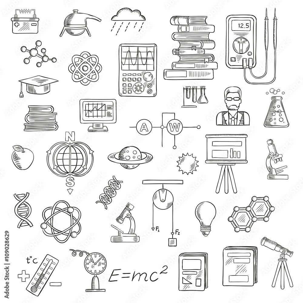 Physics, chemistry and astronomy science sketches Stock Vector | Adobe ...