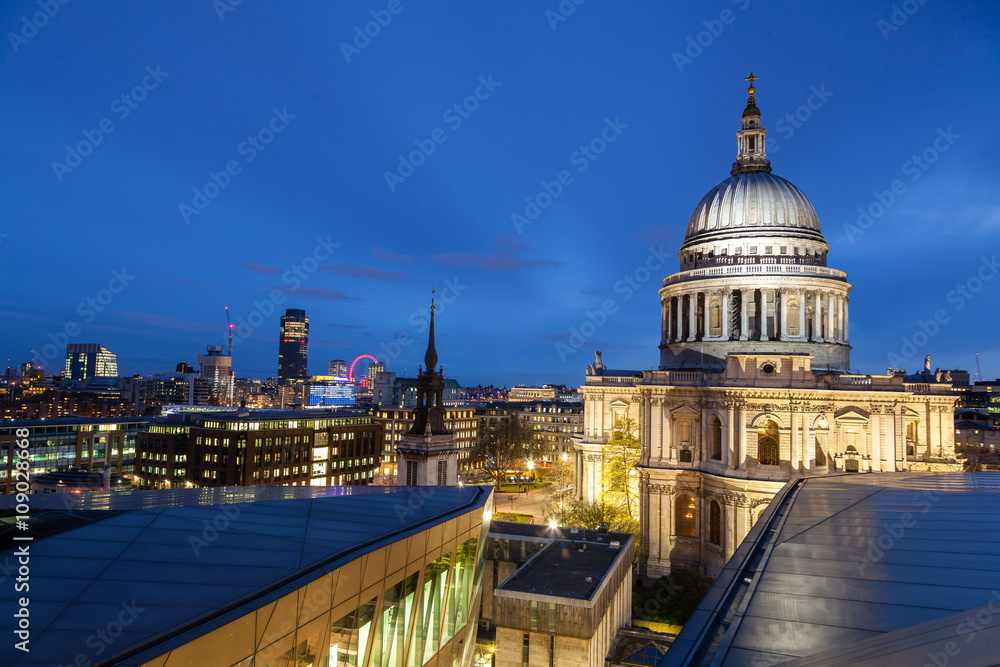 London night view from above in front of St. Paul's Cathedral