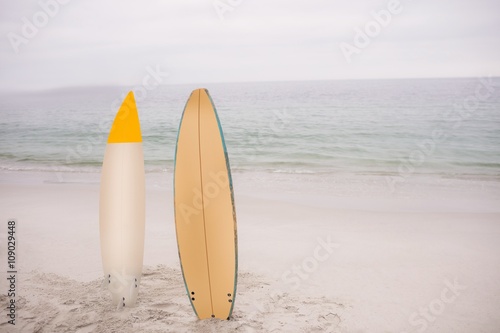 Two surfboard standing in sand © WavebreakmediaMicro