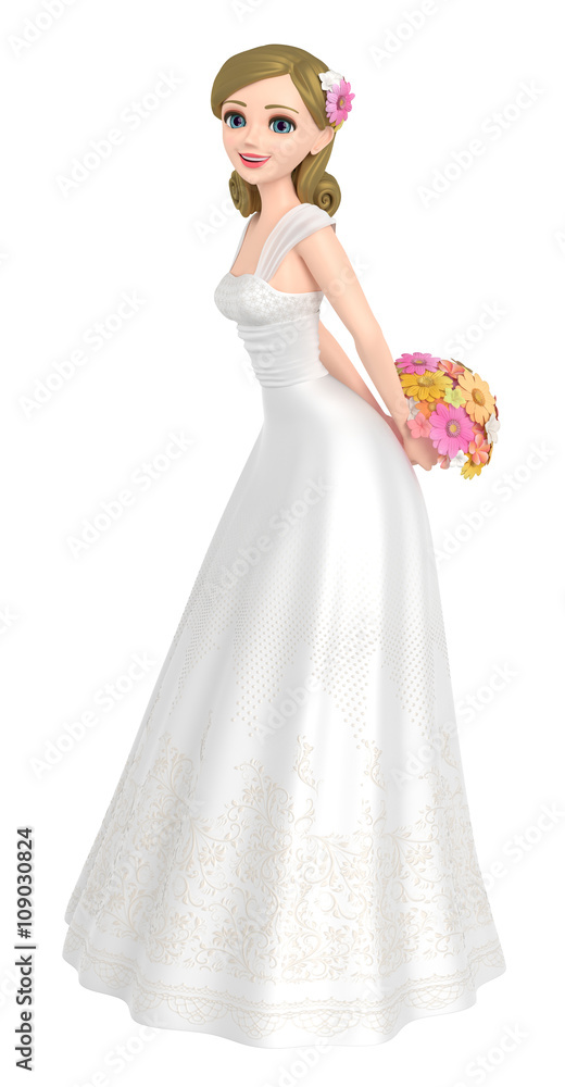 3D illustration character - The pretty bride who has a bouquet. 3D illustration character - The pretty bride who has a bouquet.