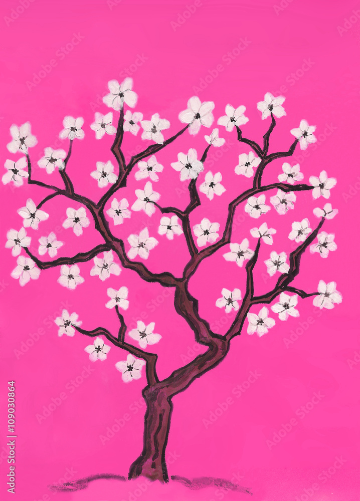 Fototapeta premium Spring tree in blossom, painting
