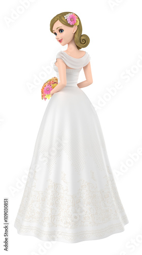 3D illustration character - The pretty bride who has a bouquet.