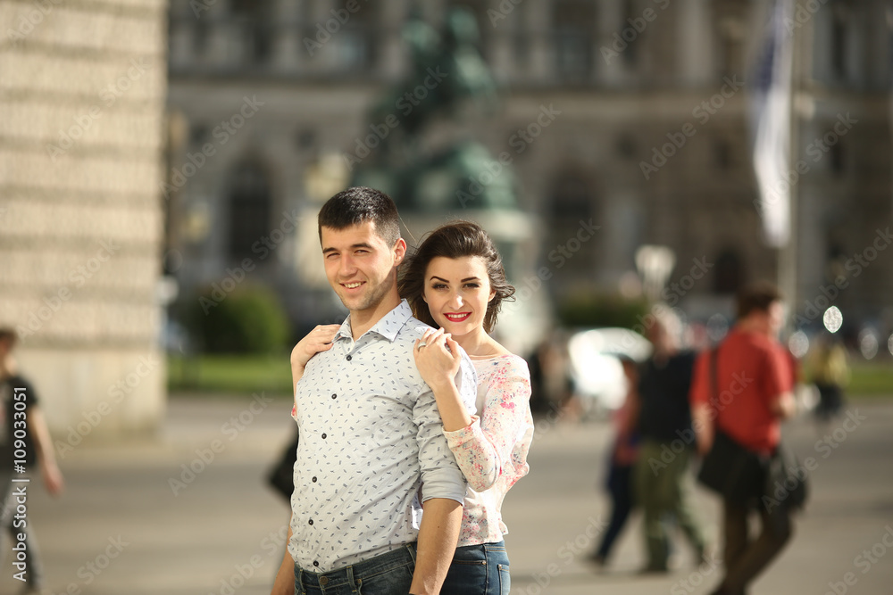 Couple in love  are on the streets in Vienna