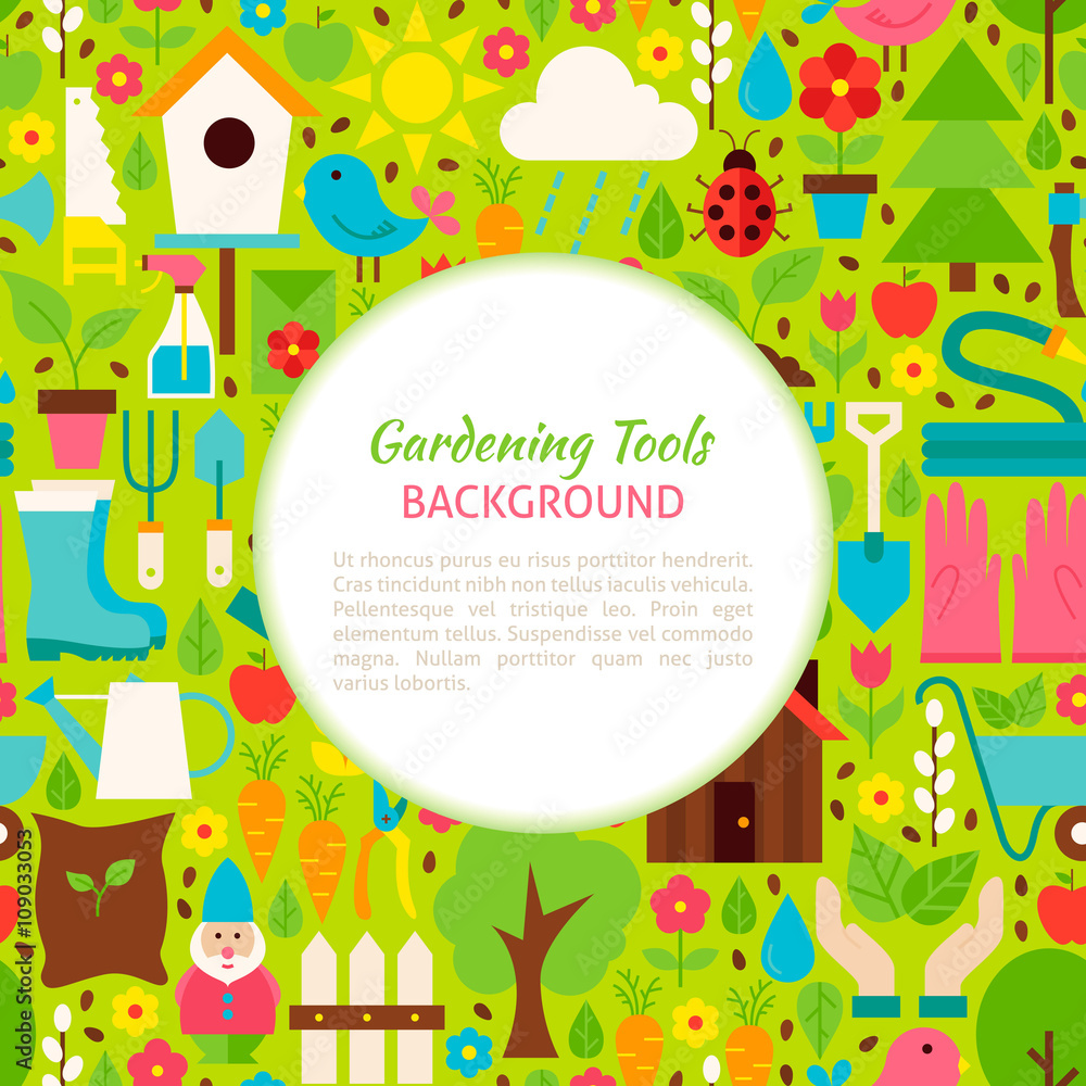 Flat Gardening Tools Vector Pattern Background Flat Gardening Tools Vector Pattern Background