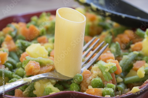 paccheri pasta with vegetable ragout photo