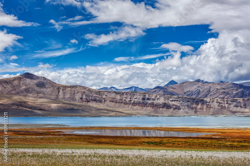 Mountain lake Tso Kar in Himalayas