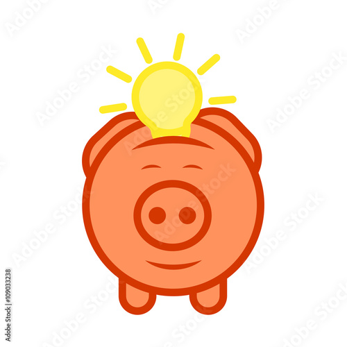 Flat design vector icon of piggy bank to economize and saving idea