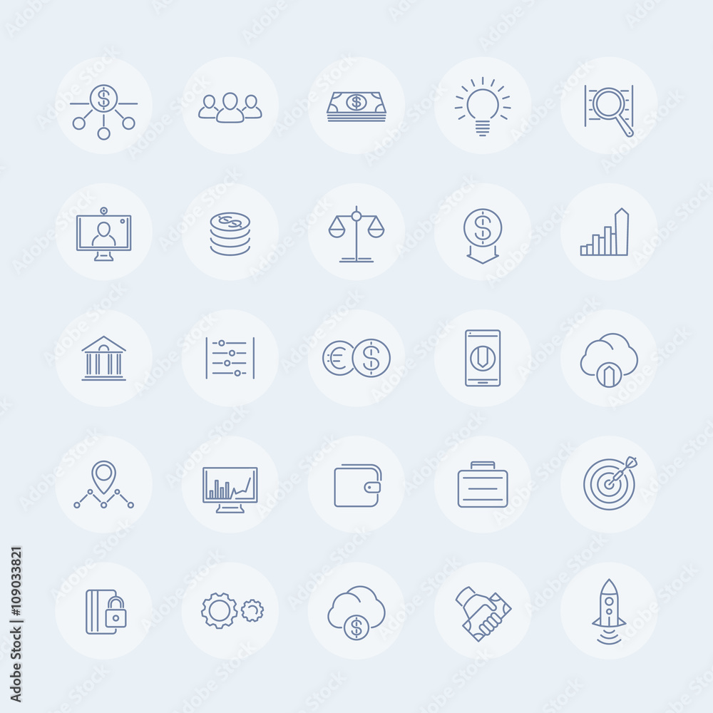 Venture capital line icons, investments, start-up, forex, hedge fund, capital, startup company round isolated icons, vector illustration