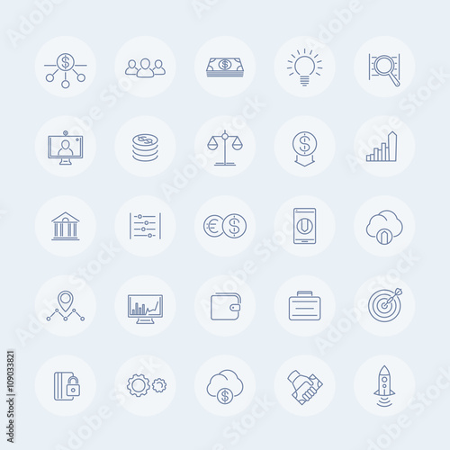 Venture capital line icons, investments, start-up, forex, hedge fund, capital, startup company round isolated icons, vector illustration