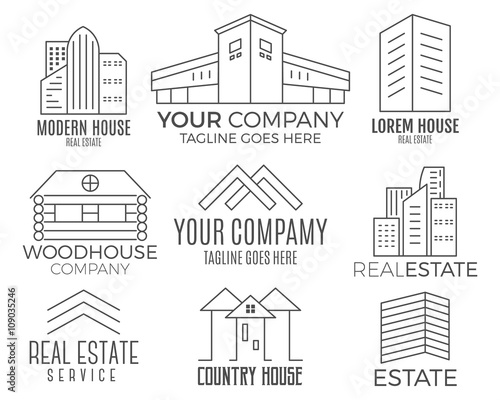 Set of vector house logo designs, real estate icon suitable for info graphics, websites and print media. Vector, flat icon, badges, labels, clip art. Lineart style. Thin line design