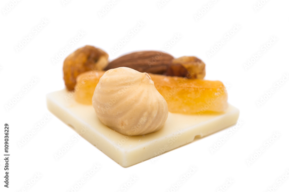 Chocolate with nuts isolated