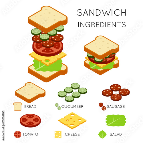 Vector sandwich ingredients in 3D isometric style