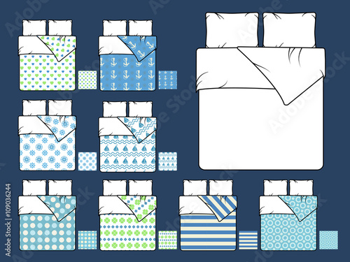 Bedding vector mockup and sample seamless patterns fills