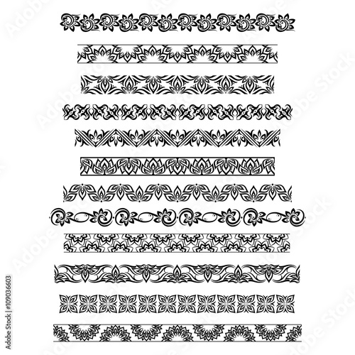 Thai ornament border patterns with vector thai floral motifs