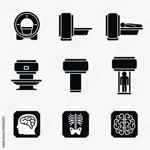 Medical MRI scanner diagnostic. Vector icons