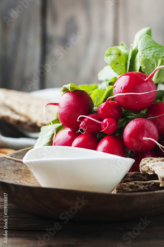 Fresh red radish with olive oil