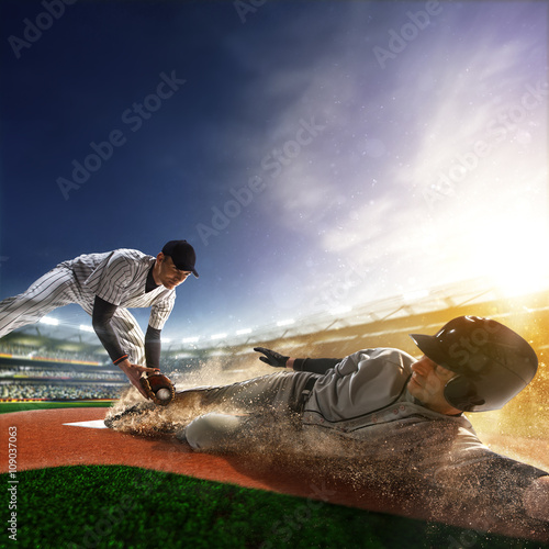 Photography two baseball player in action
