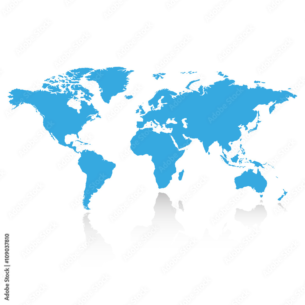 Blue world map with shadow