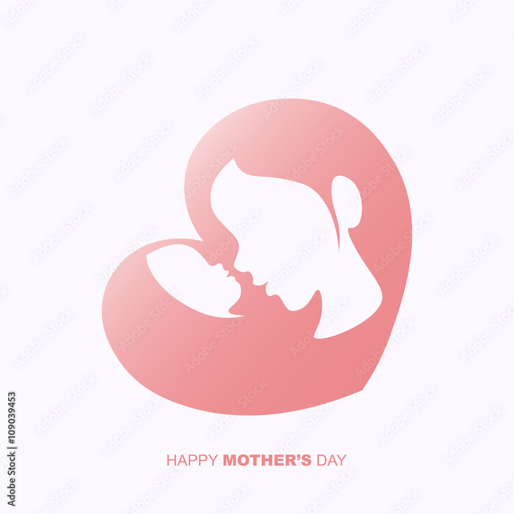 Mother holding a baby in heart shaped silhouette for Happy Mother's Day celebration. Mother holding a baby in heart shaped silhouette for Happy Mother's Day celebration.