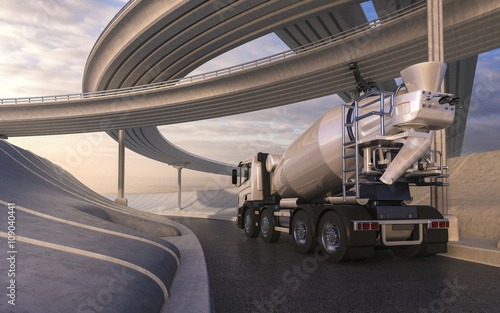 Foto Cement mixer trucks on highway