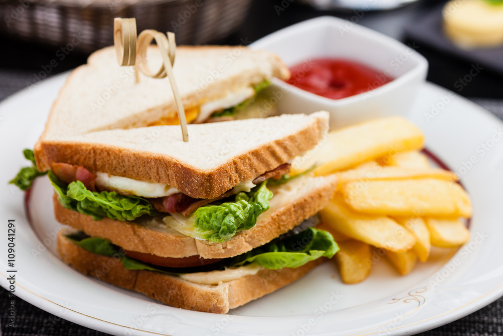 Sandwich with fried eggs Sandwich with fried eggs