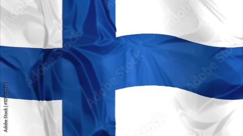 Waving flag of Finland, blue white colors. 3d background.