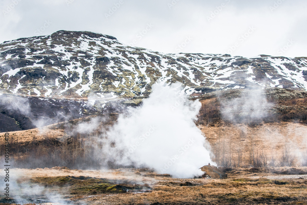 Geothermal nature with steamy fields Geothermal nature with steamy fields
