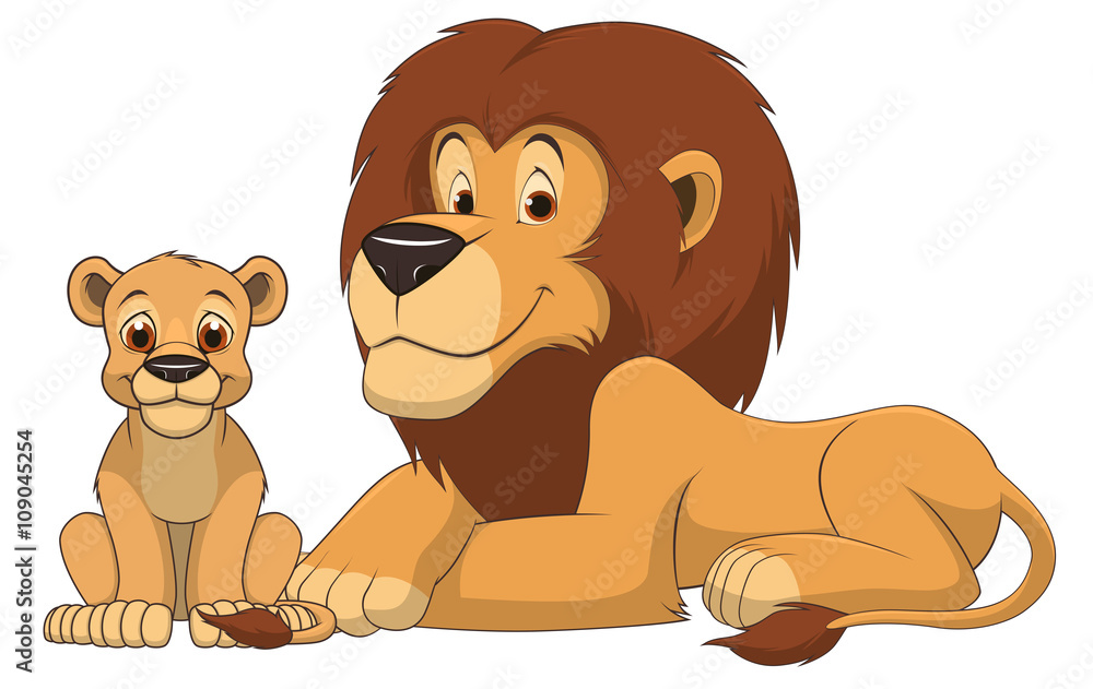 Naklejka premium Adult lion and a child