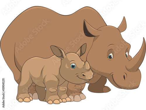 .Adult rhino and baby