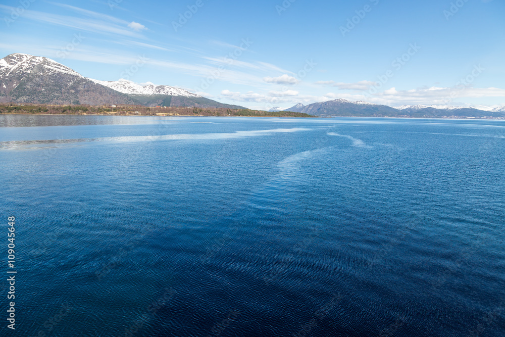 Beautiful deep blue lake and mountains.