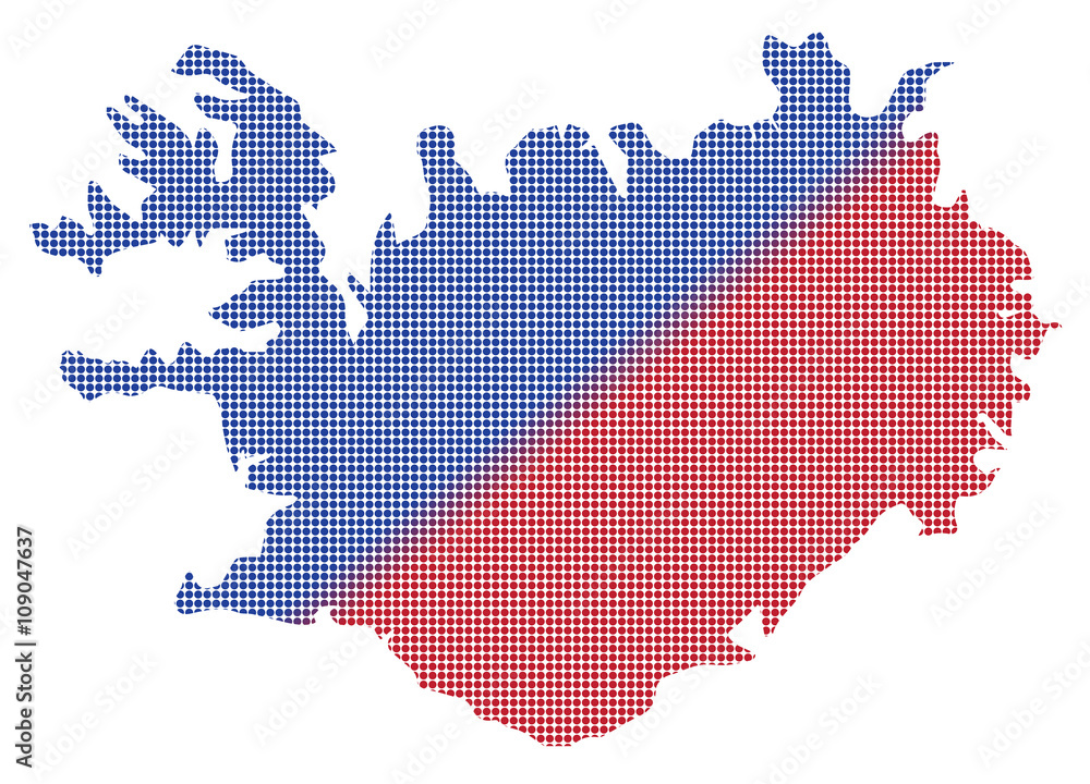 Iceland Dot Map In Blue And Red