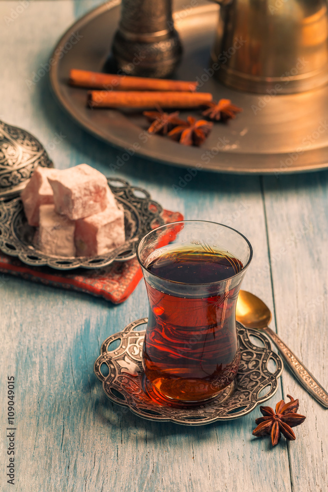 Turkish tea with authentic glass cup Turkish tea with authentic glass cup