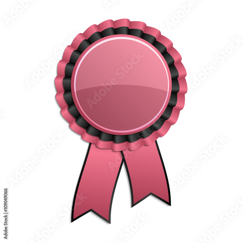 Pink and black award rosette with ribbon