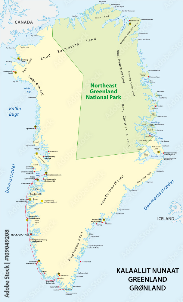 Naklejka premium greenland detailed vector map of the state