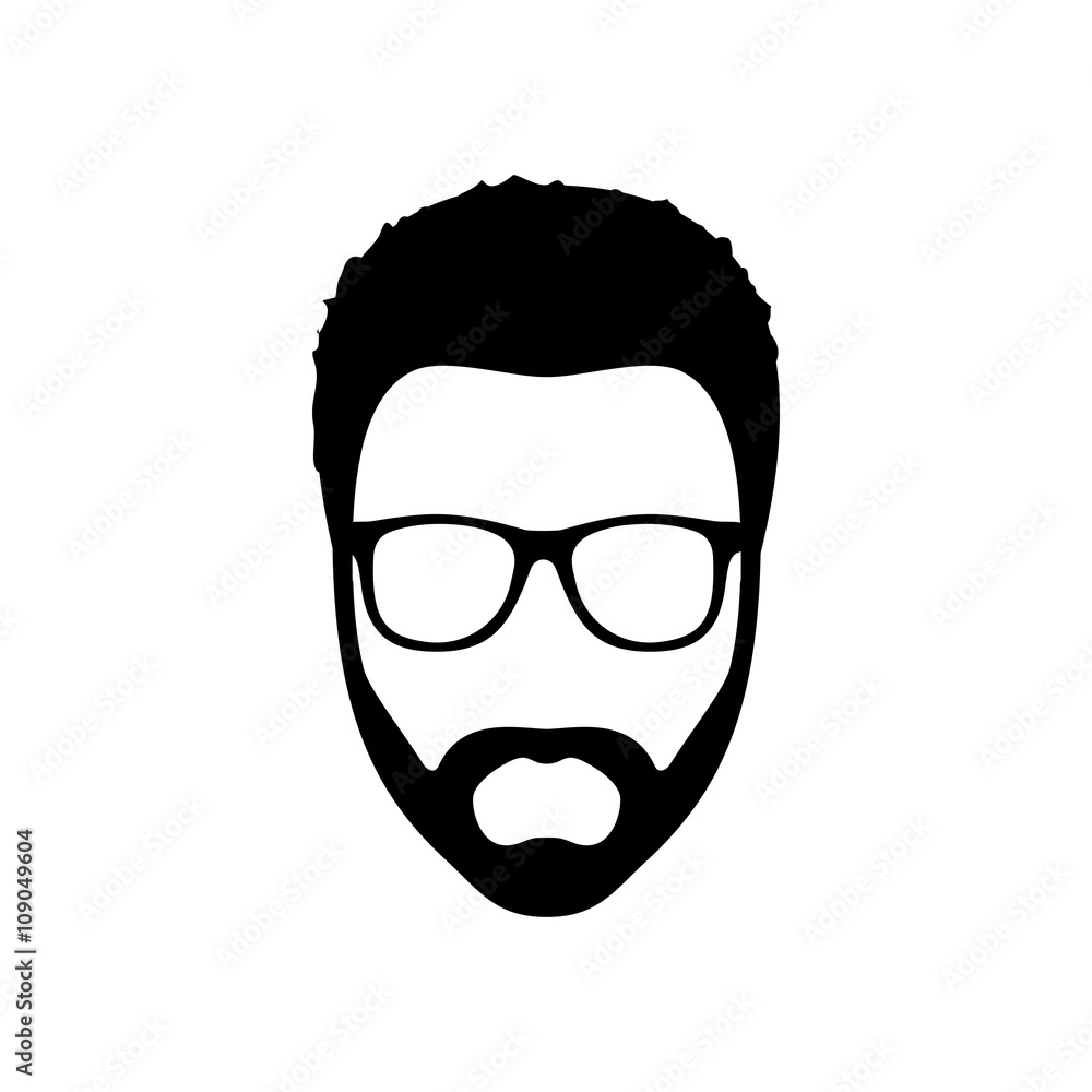 Hipster man. Hairstyle, beard and glasses in flat style. Black Fashion silhouette hipster icon isolated on white background. Vector Illustration Hipster man. Hairstyle, beard and glasses in flat style. Black Fashion silhouette hipster icon isolated on white background. Vector Illustration