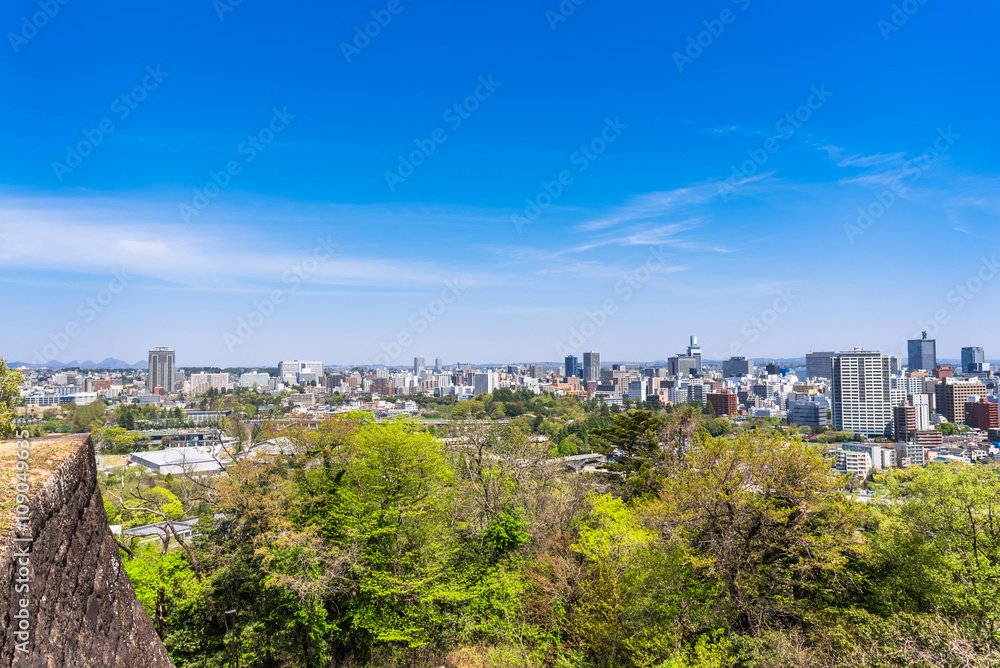 仙台城跡から眺める仙台の町並み