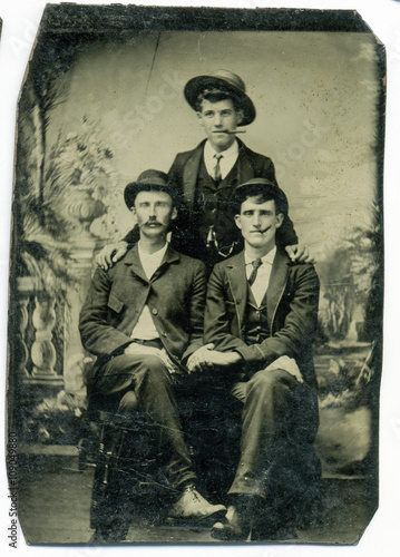 Tintype, circa 1880, USA, of three men posed in studio