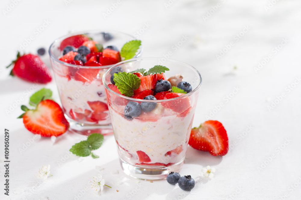 Yogurt with granola or muesli and berries Yogurt with granola or muesli and berries