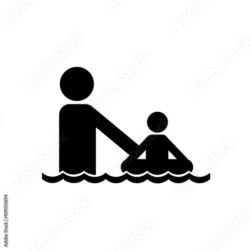 Swimming father and child simple icon