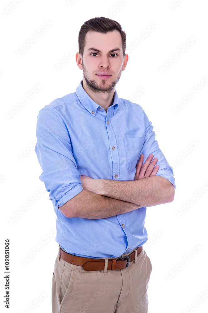 young handsome man standing isolated on white young handsome man standing isolated on white