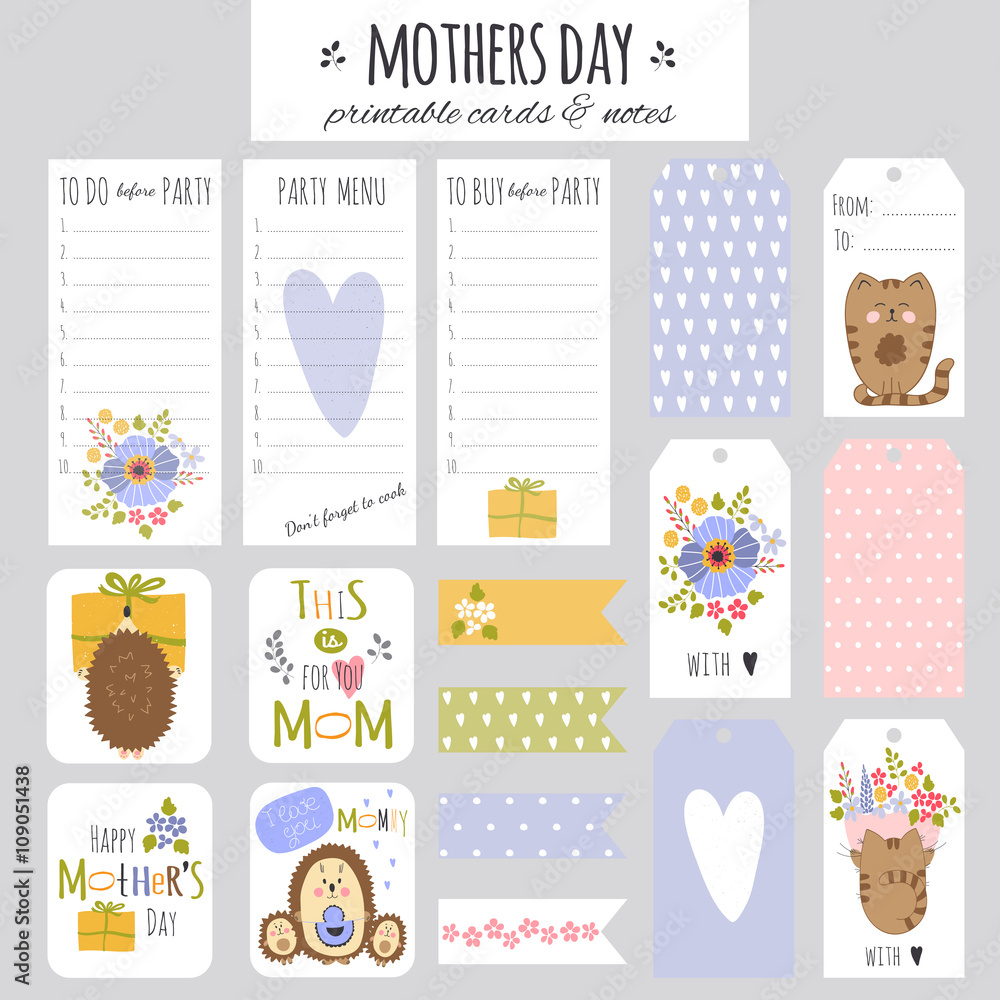 Obraz premium Set of Mothers Day cards and notes