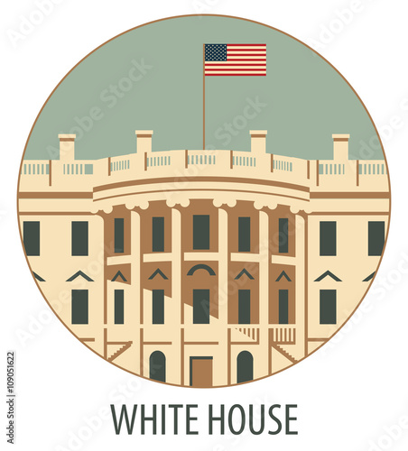 vector illustration white house washington dc with flag