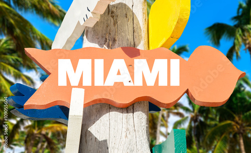 Miami signpost with palm trees