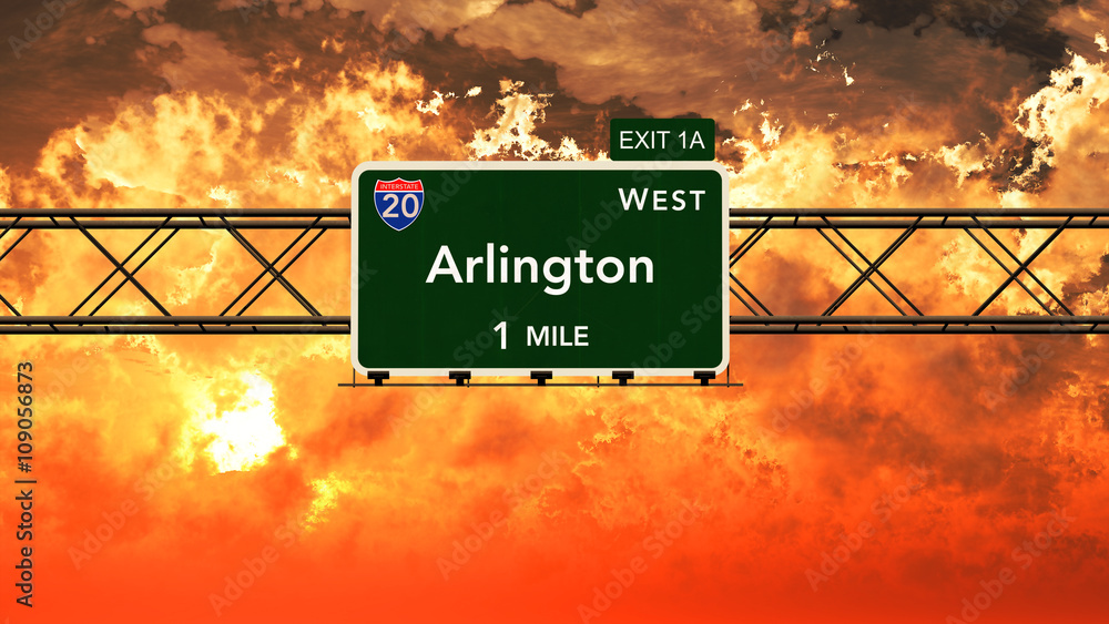 Arlington USA Interstate Highway Sign in a Beautiful Cloudy Suns