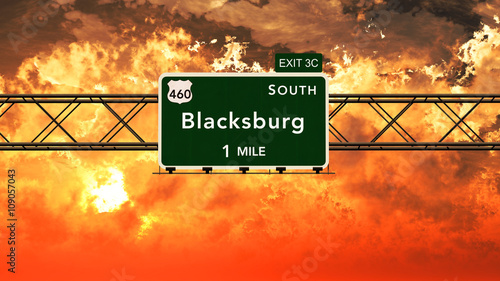 Blacksburg USA Interstate Highway Sign in a Beautiful Cloudy Sun photo