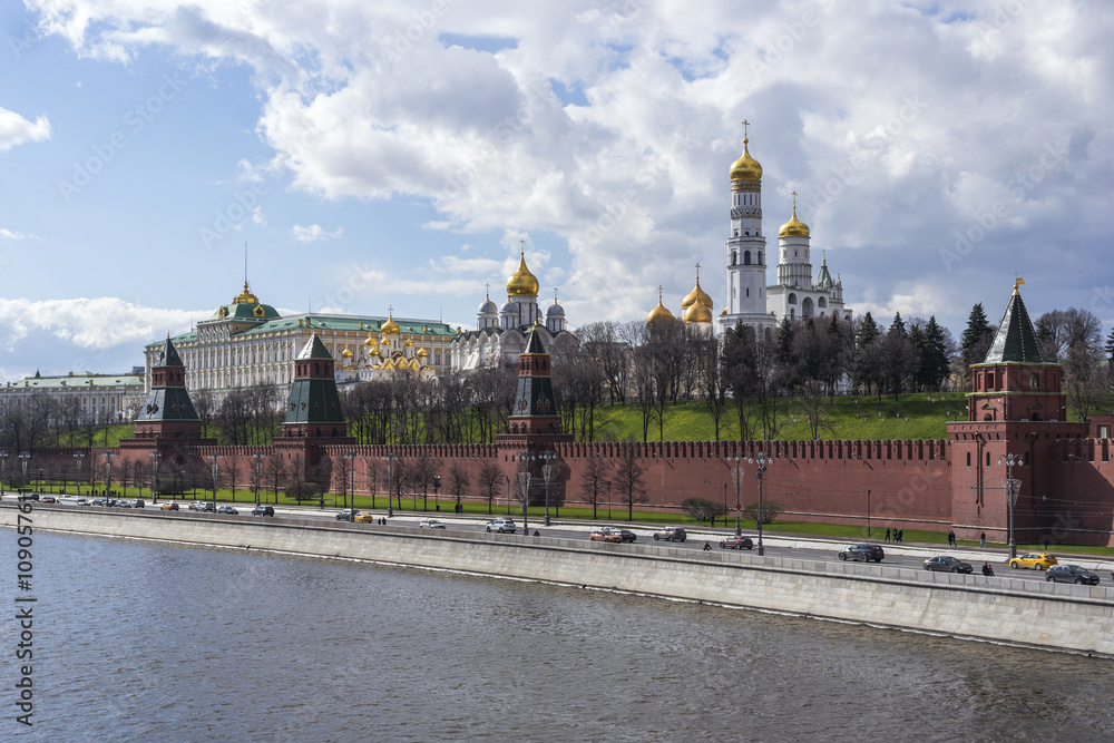 View of Moscow Kremlin walls and Moskva river, Russia. View of Moscow Kremlin walls and Moskva river, Russia.
