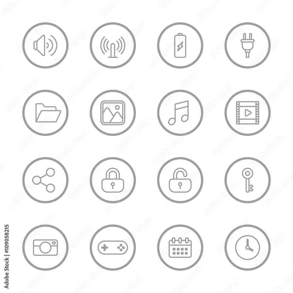 gray line web icon set with circle frame for web design, user interface (UI), infographic and mobile application (apps) gray line web icon set with circle frame for web design, user interface (UI), infographic and mobile application (apps)